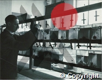 Mr FRN Pester, who is in charge of the breeding of aquatic creatures which are used for teaching and research at the Ross Institute is taking a sample from one of the various aquaria in his laboratory