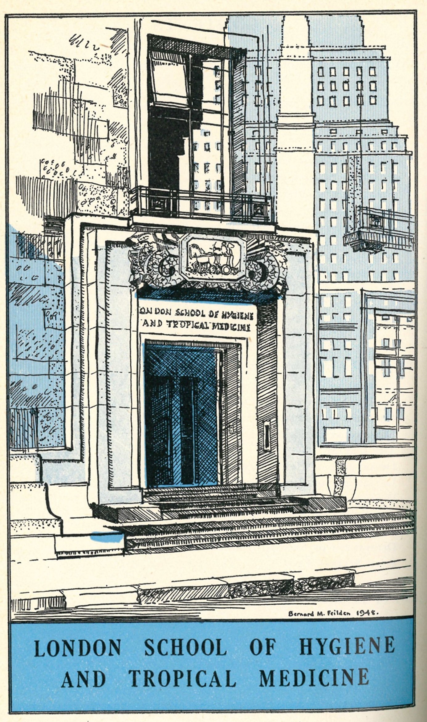 Illustration of the Keppel Street building exterior from the 1946-47 London School of Hygiene & Tropical Medicine annual report