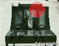 Display case exhibiting material on Ross